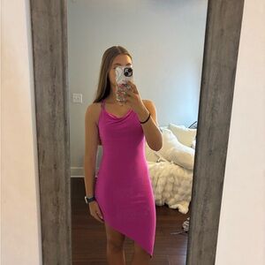 Vibe Fuchsia Asymmetrical Dress (large but fits a medium because its stretchy)